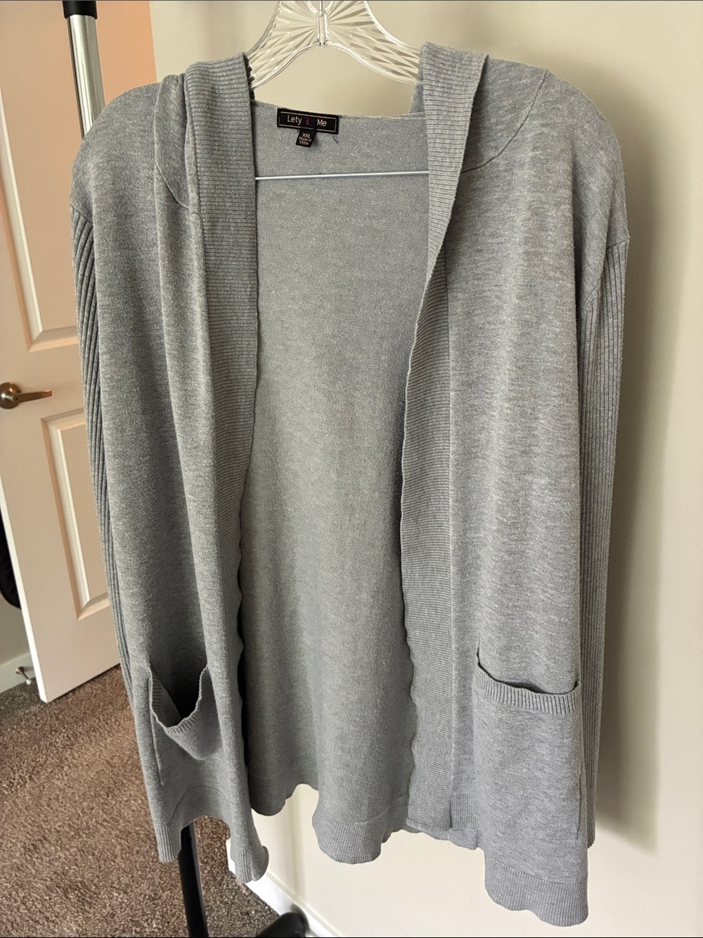 Light Gray Open-Front Hooded Cardigan with Pockets